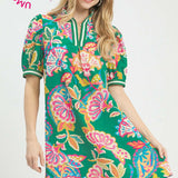 Paisley Puff Sleeve  Dress
