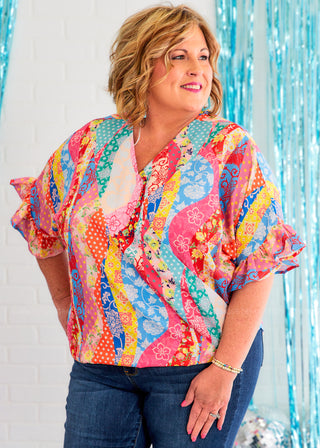 Santorini Soiree Top - Blue/Pink - FINAL SALE