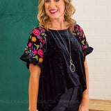 Smooth Days Ahead Velvet Embroidered Top* FINAL SALE *