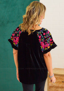 Smooth Days Ahead Velvet Embroidered Top - FINAL SALE
