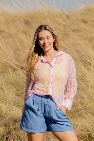 Kathryn Classic Button-Up - Light Pink Lace (PREORDER)