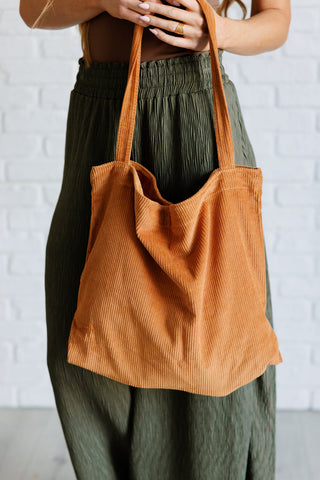 Last Minute Corduroy Tote in Brown - MONDAY MAGIC