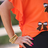 PREORDER- Sideline Sparkle Ruffle Top- Orange