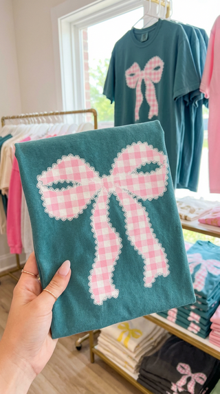 Pink Gingham Bow Tee