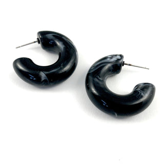 Black Marbled Chunky Polly Hoop Earrings  - PREORDER