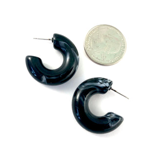 Black Marbled Chunky Polly Hoop Earrings  - PREORDER