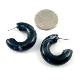 Black Marbled Chunky Polly Hoop Earrings  - PREORDER