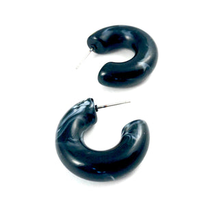 Black Marbled Chunky Polly Hoop Earrings  - PREORDER