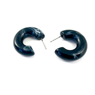 Black Marbled Chunky Polly Hoop Earrings  - PREORDER