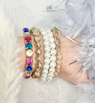 Iridescent Whispers Pearl & Multi Bracelet Duo (PREORDER)