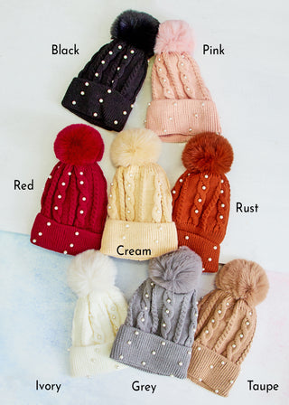 Pearl Pom Pom Beanie - 8 Colors