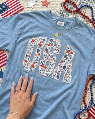 FAUX Pearl Lined embroidered USA