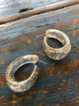 Glitter Confetti Oval Hoop Earrings  - PREORDER