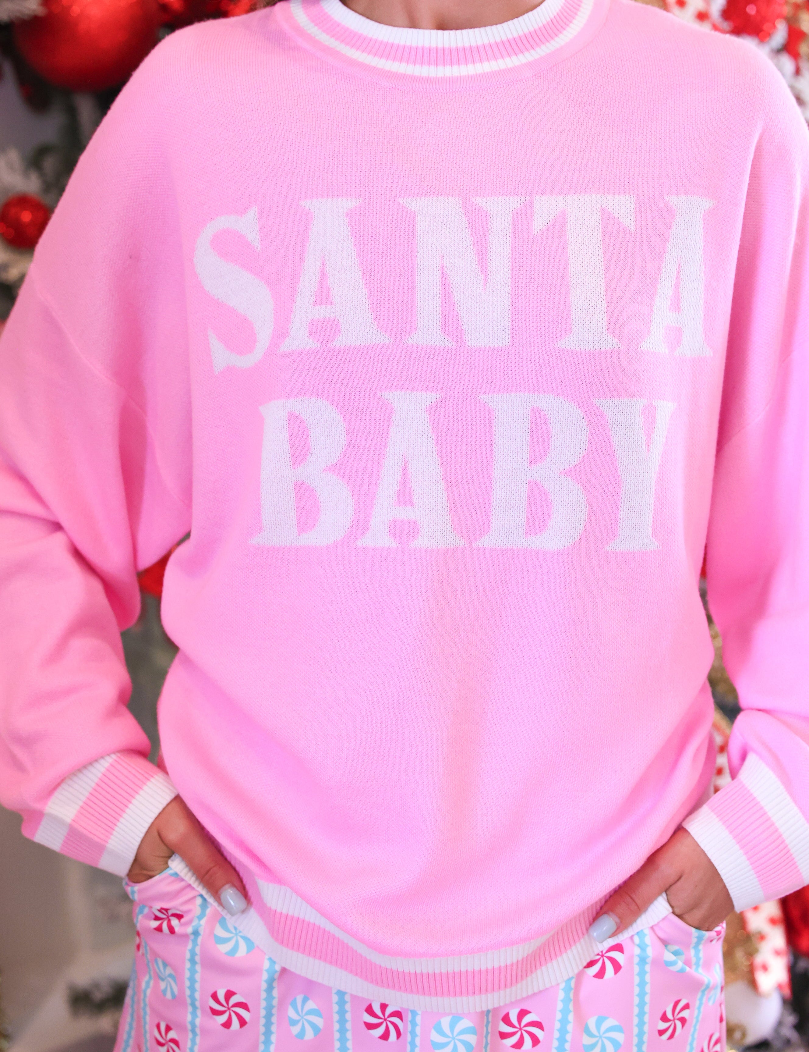 PREORDER- Pink Santa Baby Jacquard Knit Sweater