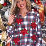 PREORDER- Plaid Poinsettia French Terry Pullover