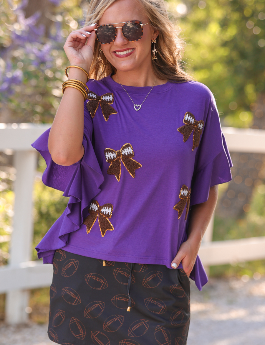 PREORDER- Sideline Sparkle Ruffle Top- Purple