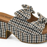 Put A Bow On It Black Tan Houndstooth Heel By Corkys - LAST ONES FINAL SALE