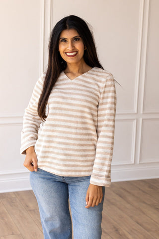 Pretty Idea Tan Stripe Pullover Sweater  - PREORDER