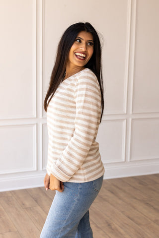 Pretty Idea Tan Stripe Pullover Sweater  - PREORDER