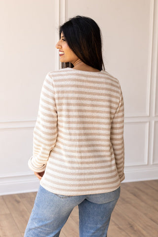 Pretty Idea Tan Stripe Pullover Sweater  - PREORDER