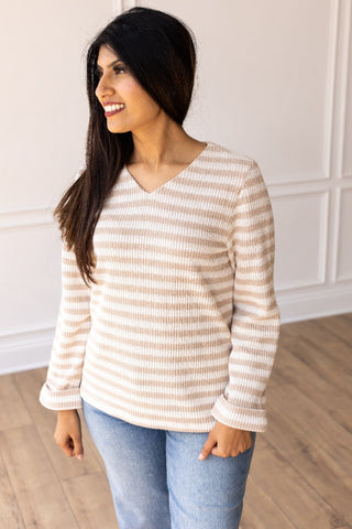 Pretty Idea Tan Stripe Pullover Sweater  - PREORDER