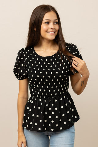 Polka Dot Smocked Blouse  - PREORDER