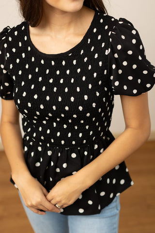 Polka Dot Smocked Blouse  - PREORDER