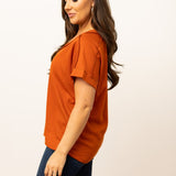 Lucy Rust Waffle Knit Top- FINAL SALE