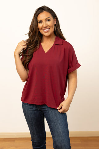 Cara Maroon Collared Top - FINAL SALE