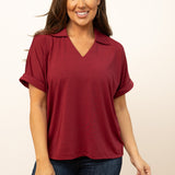 Cara Maroon Collared Top - FINAL SALE