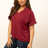 Cara Maroon Collared Top - FINAL SALE