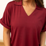 Cara Maroon Collared Top - FINAL SALE