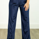 Velvet Straight-Leg Pants - Navy  - PREORDER
