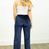 Velvet Straight-Leg Pants - Navy  - PREORDER