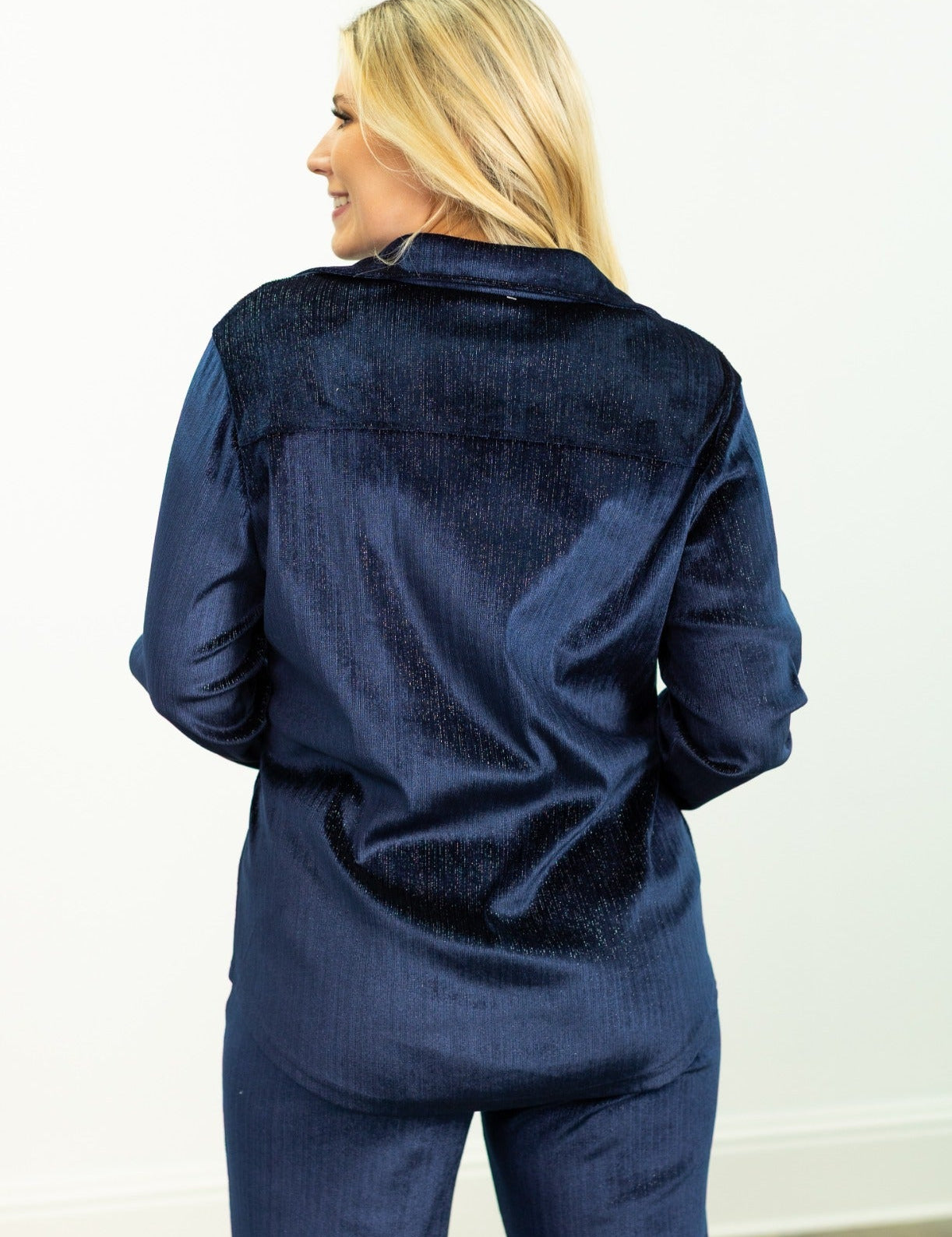 Velvet Button-Up Top - Navy  - PREORDER