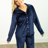 Velvet Button-Up Top - Navy  - PREORDER