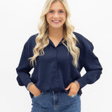 Kathryn Classic Button-Up Top - Navy