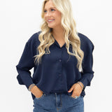 Kathryn Classic Button-Up Top - Navy