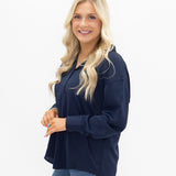 Kathryn Classic Button-Up Top - Navy