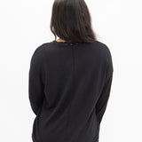 V-Neck Top with Lace Trim - Black