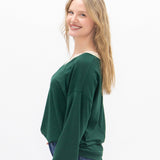 V-Neck Top with Lace Trim - Forest Green