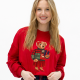 Teddy Christmas Mock Neck Sweatshirt - Red  - PREORDER