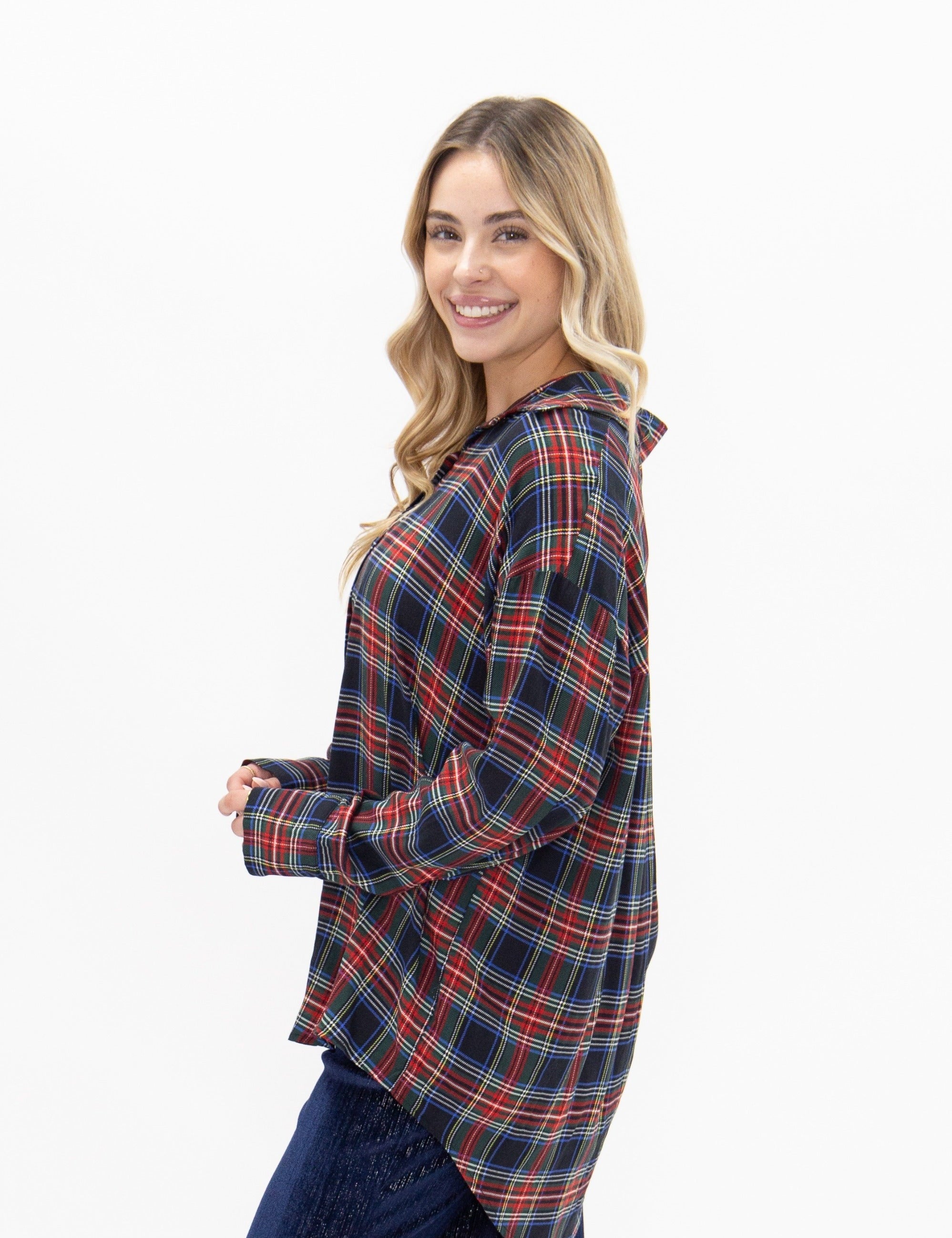 Kathryn Button-Up Top - Red Plaid  - PREORDER