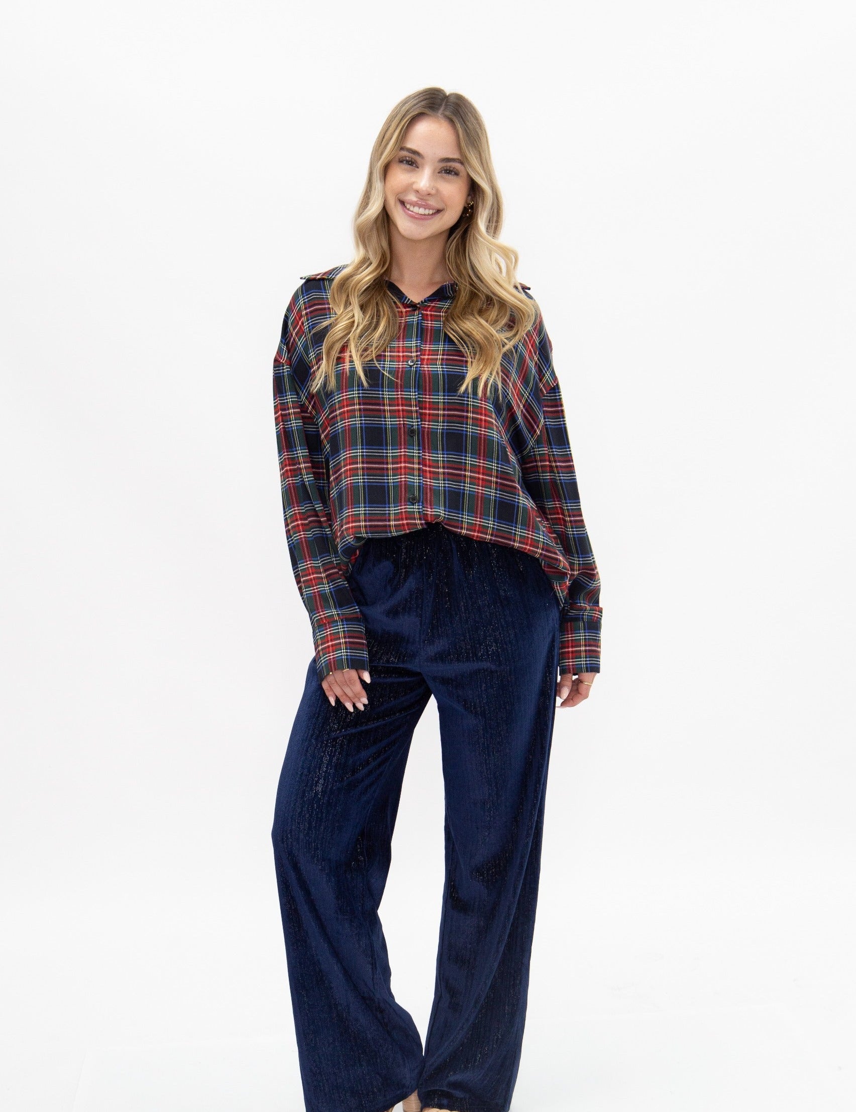 Kathryn Button-Up Top - Red Plaid  - PREORDER