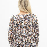 Peplum Blouse with Ruffle Detail - Black Floral