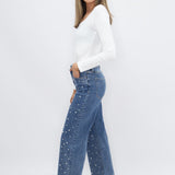 Straight-Leg Jeans with Pearls Studs