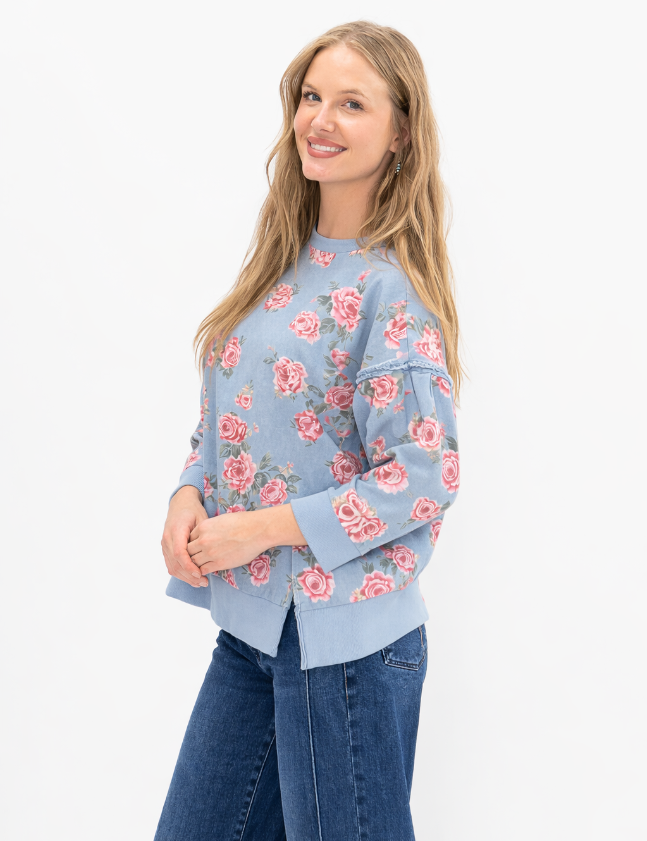 Floral Print Denim Top
