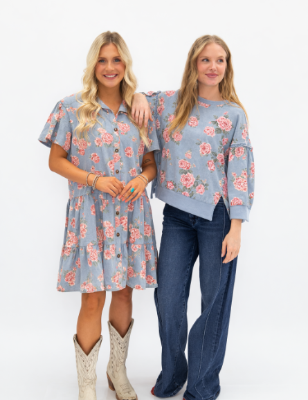 Floral Print Denim Top