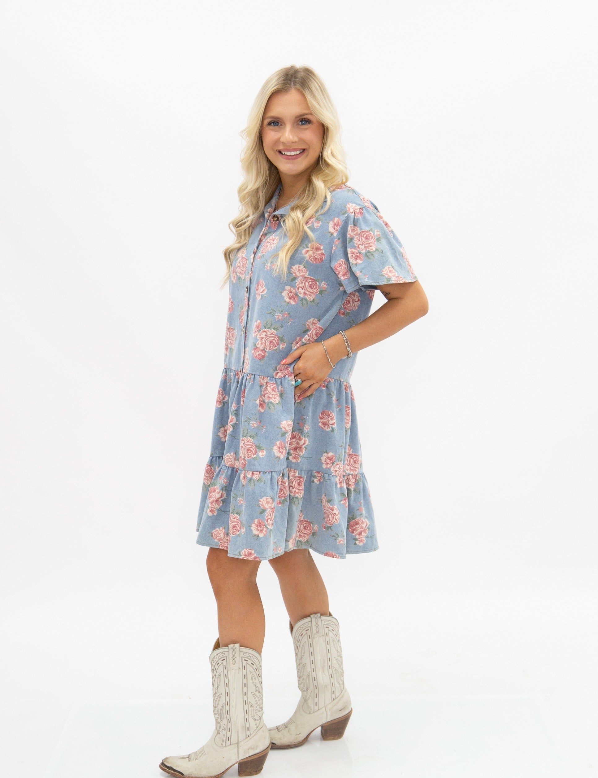 Floral Print Denim Dress