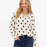 V-Neck Collared Pullover - Polka Dot